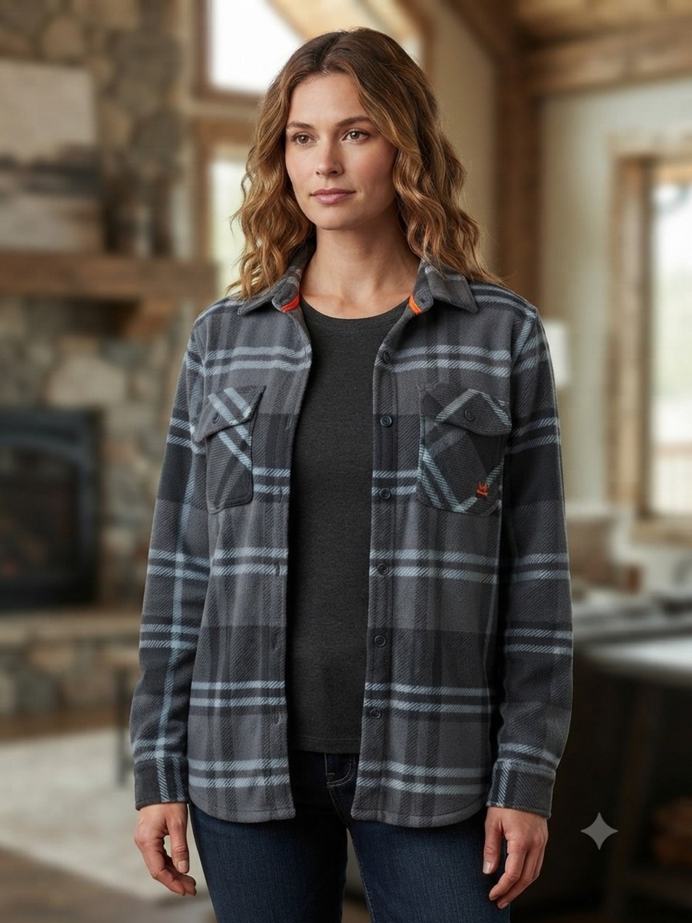 Realtree Women's Gray Plaid Sherpa Lined Shacket Size XXL